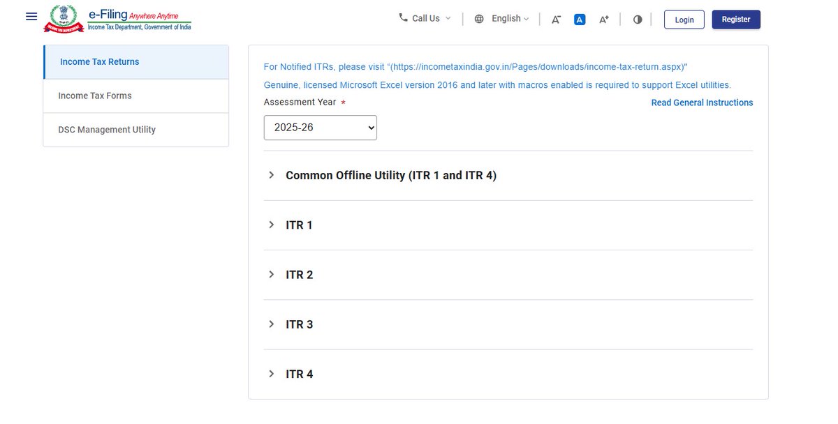 Excel utility for ITR forms 2 &amp; 3 for Assessment year 2025-26 available for download on the IT portal.
