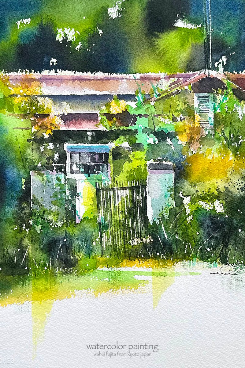 新緑に埋もれる廃墟。完成。 #Watercolor #スケッチ #水彩画 #透明水彩