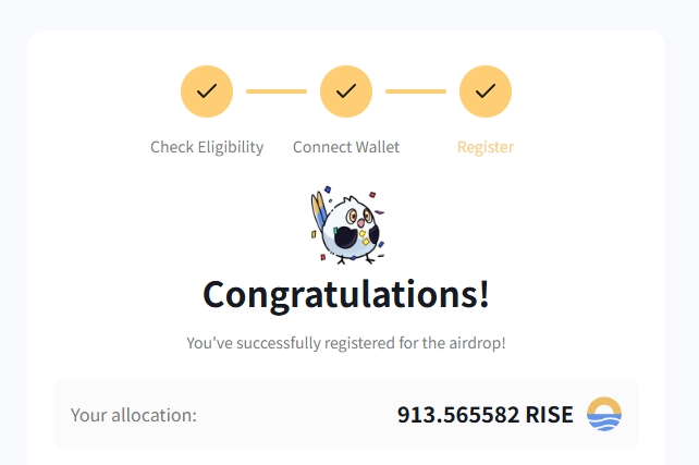 好久远的项目<a href="/SunriseLayer/">Sunrise</a> 终于开启空投领取了，查询链接airdrop.sunriselayer.io