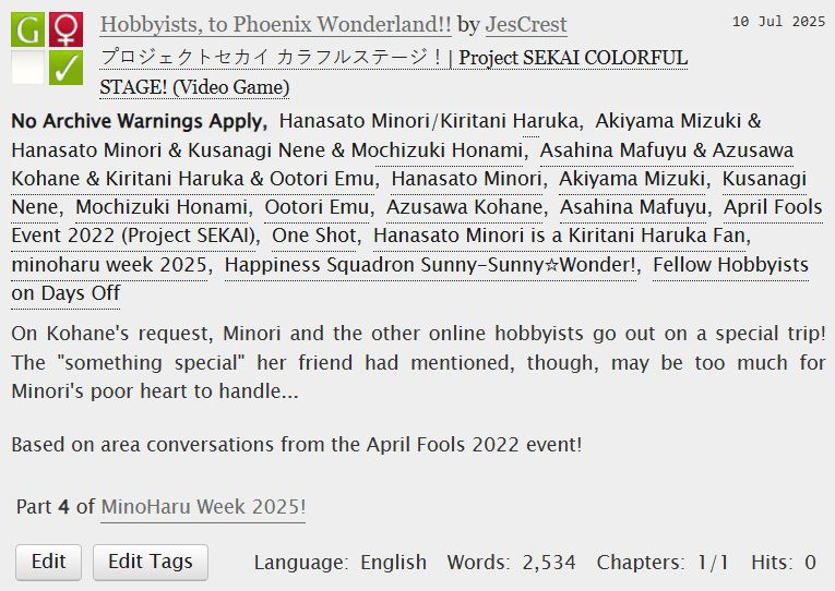 JesCrest's tweet image. Hobbyists, to Phoenix Wonderland!!
archiveofourown.org/works/67355965
BWAHAHAHA!! APRIL FOOLS! It's time for something silly! ๐๐ Here's my contribution for Day 4: April Fools!
#MinoHaruWeek2025 #minoharu #ใฟใฎใฏใ