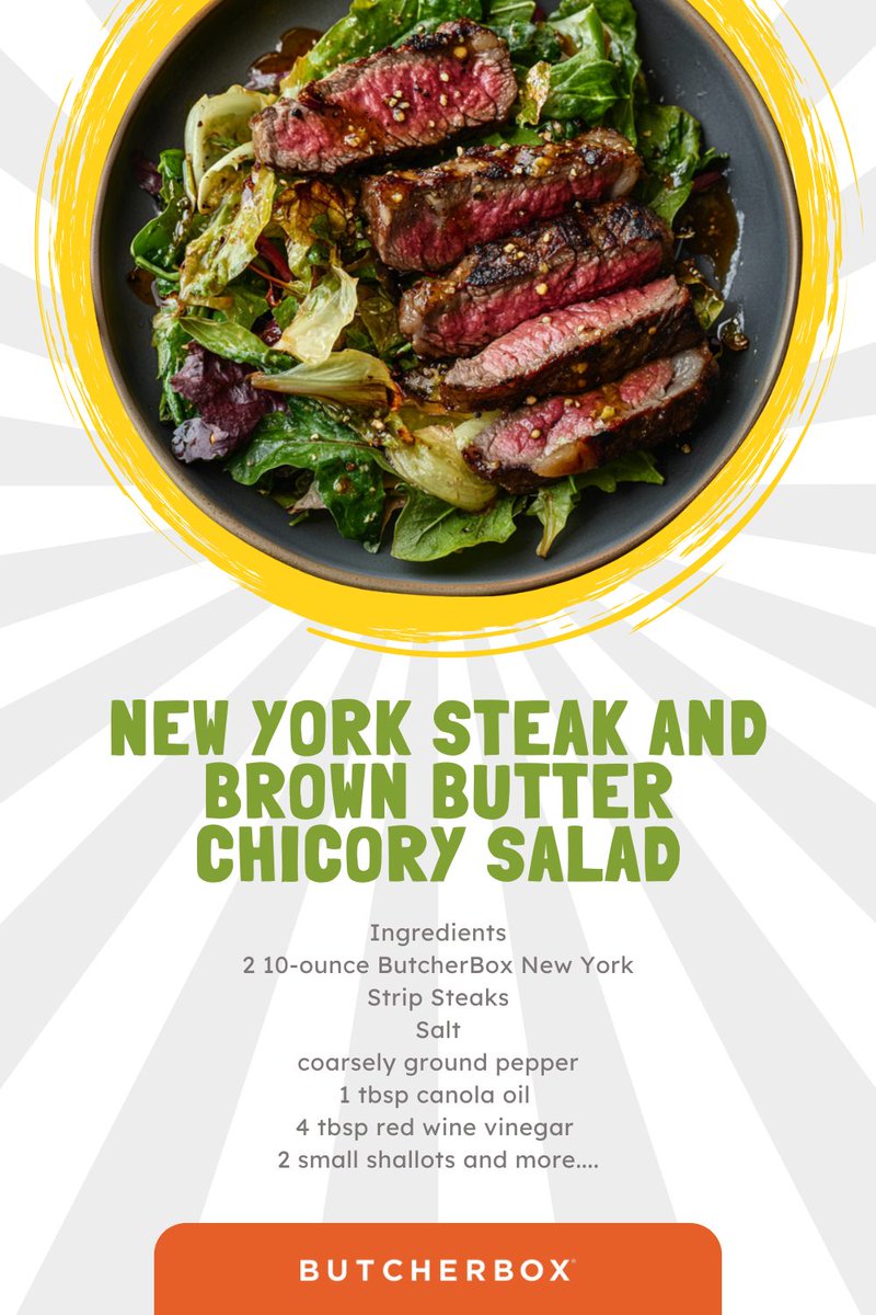 This elegant dish features perfectly seared New York strip steak paired with a warm, nutty brown butter vinaigrette and a crisp chicory salad. A bold, seasonal recipe ideal for winter dinners or dinner parties.

butcherbox.visitlink.me/Nb68Wc