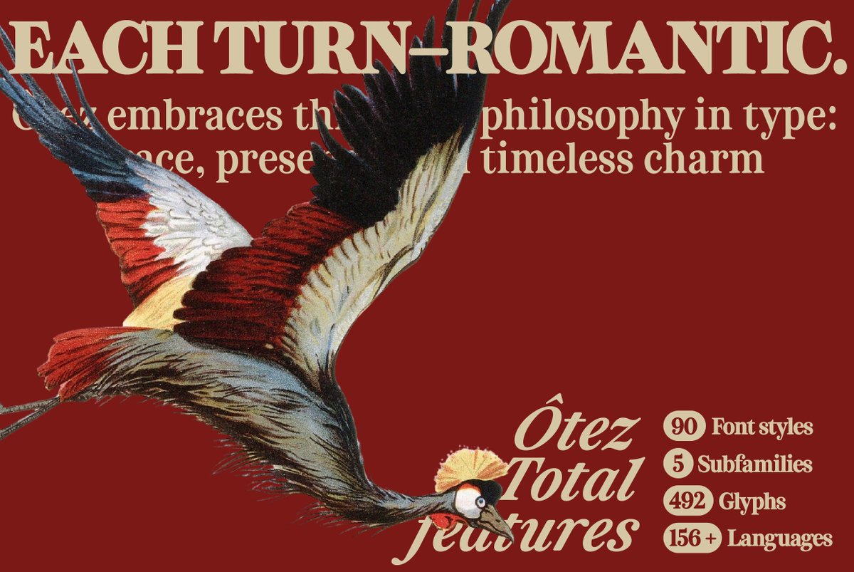 khaiuns's tweet photo. New Release — ZT Otez Serif • 90 Styles  

ZT Otez is a refined serif typeface crafted with elegance, precision, and timeless character. Inspired by classic editorial lettering and 20th-century French book typography.

Get ZT Ôtez : https://t.co/3kqrnwByvA

#typography https://t.co/YbP0zcK9pb