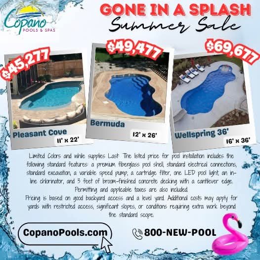 CopanoPools's tweet image. 🚨 GONE IN A SPLASH SUMMER SALE! 💦

🔥 Ready-to-Install Pools — Priced to MOVE! 🔥

🏝️ Pleasant Cove — ONLY $45,277
🌊 Bermuda — ONLY $49,477
☀️ Wellspring - ONLY $69,677
#summersale #poolSale #FiberGlassPools #backyardgoals #SwimSeason  #copanopools
