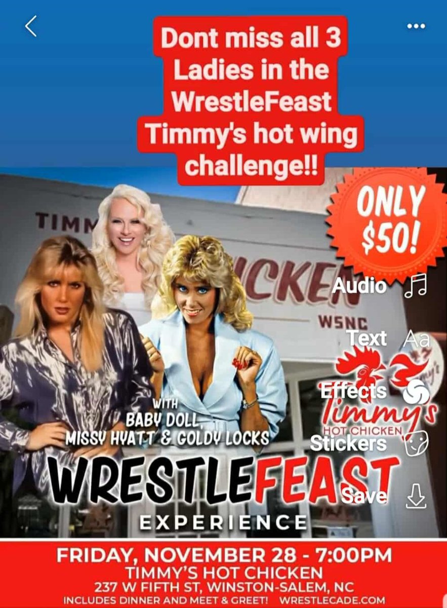 Goldy Locks (@goldylocksrocks) on Twitter photo WHERE ARE MY WRESTLING GOLDEN PEEPS!?
Who's coming to <a href="/WrestleCade/">WrestleCade</a> this year and hanging out with me and these Boss Babes! We're going to have a hot chicken wing contest after the convention one night! <a href="/nicklaroberts/">Baby Doll the Perfect 10</a> <a href="/missyhyatt/">Missy Hyatt</a> <a href="/THEVinceRusso/">Vince Russo</a> <a href="/RussosBrand/">The Brand</a> WHERE ARE MY WRESTLING GOLDEN PEEPS!?
Who's coming to <a href="/WrestleCade/">WrestleCade</a> this year and hanging out with me and these Boss Babes! We're going to have a hot chicken wing contest after the convention one night! <a href="/nicklaroberts/">Baby Doll the Perfect 10</a> <a href="/missyhyatt/">Missy Hyatt</a> <a href="/THEVinceRusso/">Vince Russo</a> <a href="/RussosBrand/">The Brand</a>