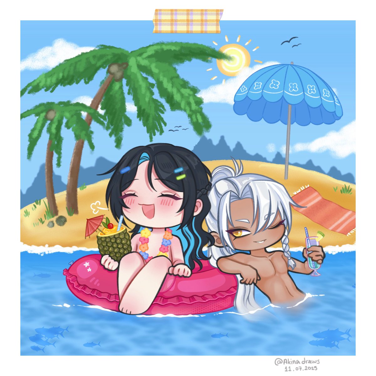 AkinaDraws's tweet image. Beach time [AU] ~3  #oc #ocart #chibi #chibiart #summer #au #draw #artstyle #procrate #cute #painting #art #cute #au #beach #bl