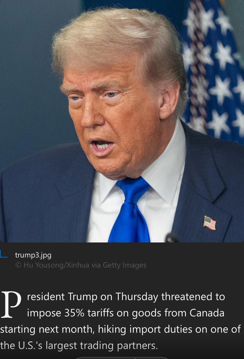 will6848's tweet image. Trump say he will increase tariffs to 35 percent because “ Canada has not stopped the flow of drugs pouring into America !!!! My question is why has Trump not stopped the flow of drugs from Canada???? Why are our military soldiers not stopping the drugs from crossing the border??