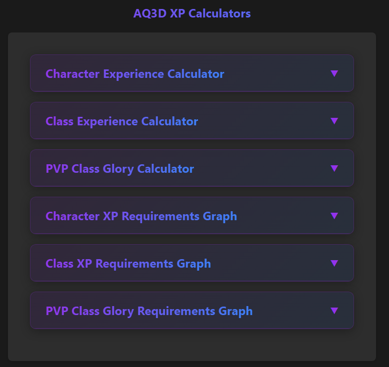 Kingwerepyre's tweet photo. Calculators! https://t.co/GYkEu7xG89 now has calculators for xp cxp and pvp class glory! Check it out now! Click on the drop down menus to try them out! @GoldRavenAE @KibaTheBarbaria @LokiMonsterAQ3D @Clarion_AE @BeleenAE https://t.co/ntzZPs59jS