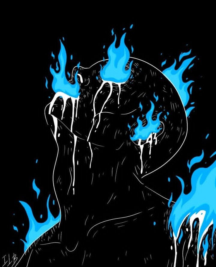 #JamesSu #isolatedblvck #JSY 

I am not good at interpreting arts, but what i can see here is the blue flames symbolizes that you gonna let out something big inside you that no one ever see. 

No matter what the exact meaning of your art is but, i know you have so much positive