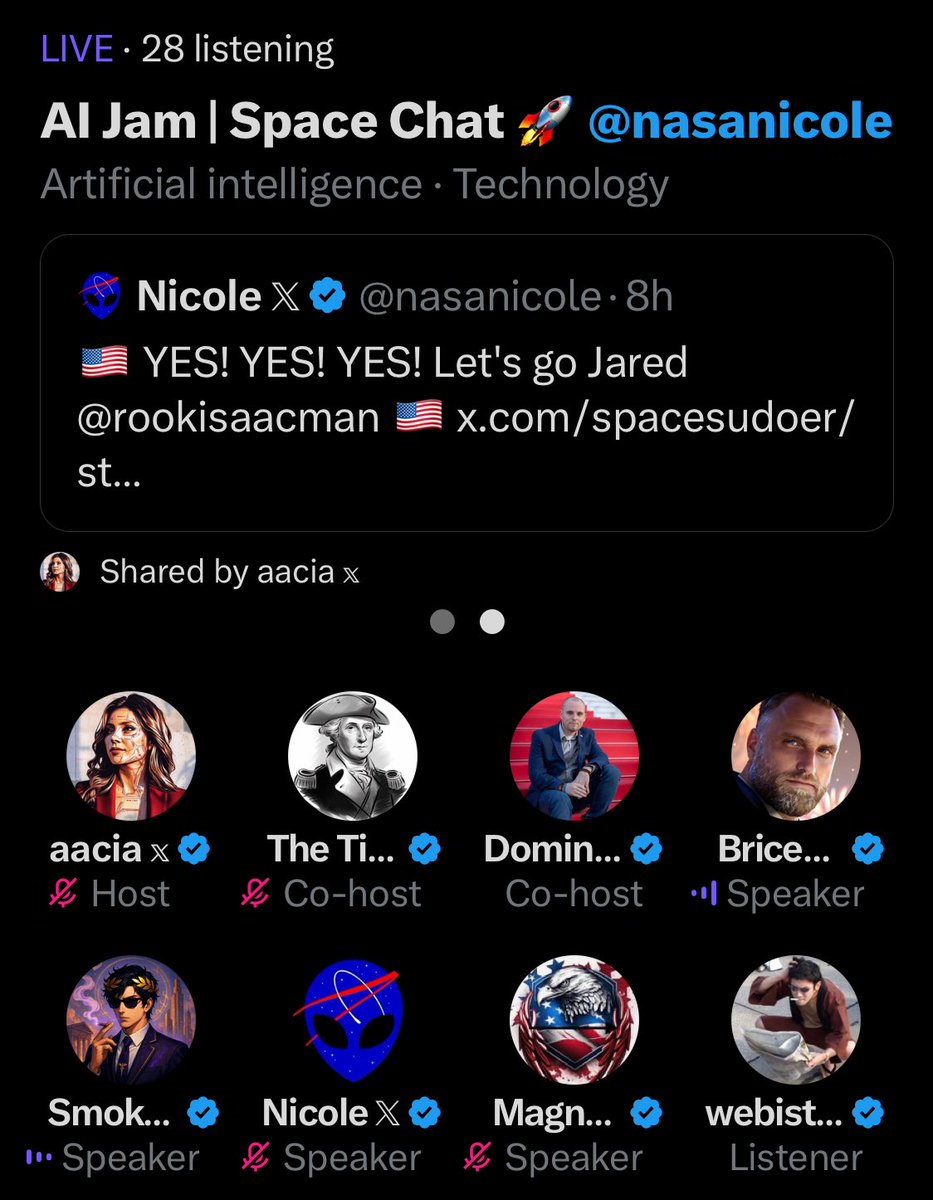 Nicole ๐ (@nasanicole) on Twitter photo Pull up and come chill with the Al Jam crew. Hosted by <a href="/nasaaacia/">aacia ๐ฉ</a> <a href="/TinfoilTricorn/">The Tinfรดil Tricรตrn ๐บ๐ธ</a> and <a href="/dromanocpm/">Dominick Romano</a>. ๐๐ฅ Pull up and come chill with the Al Jam crew. Hosted by <a href="/nasaaacia/">aacia ๐ฉ</a> <a href="/TinfoilTricorn/">The Tinfรดil Tricรตrn ๐บ๐ธ</a> and <a href="/dromanocpm/">Dominick Romano</a>. ๐๐ฅ