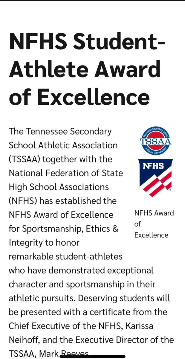 We are extremely proud of Benton Andrews and Gage Shrum for their recognition from the NFHS and the TSSAA!