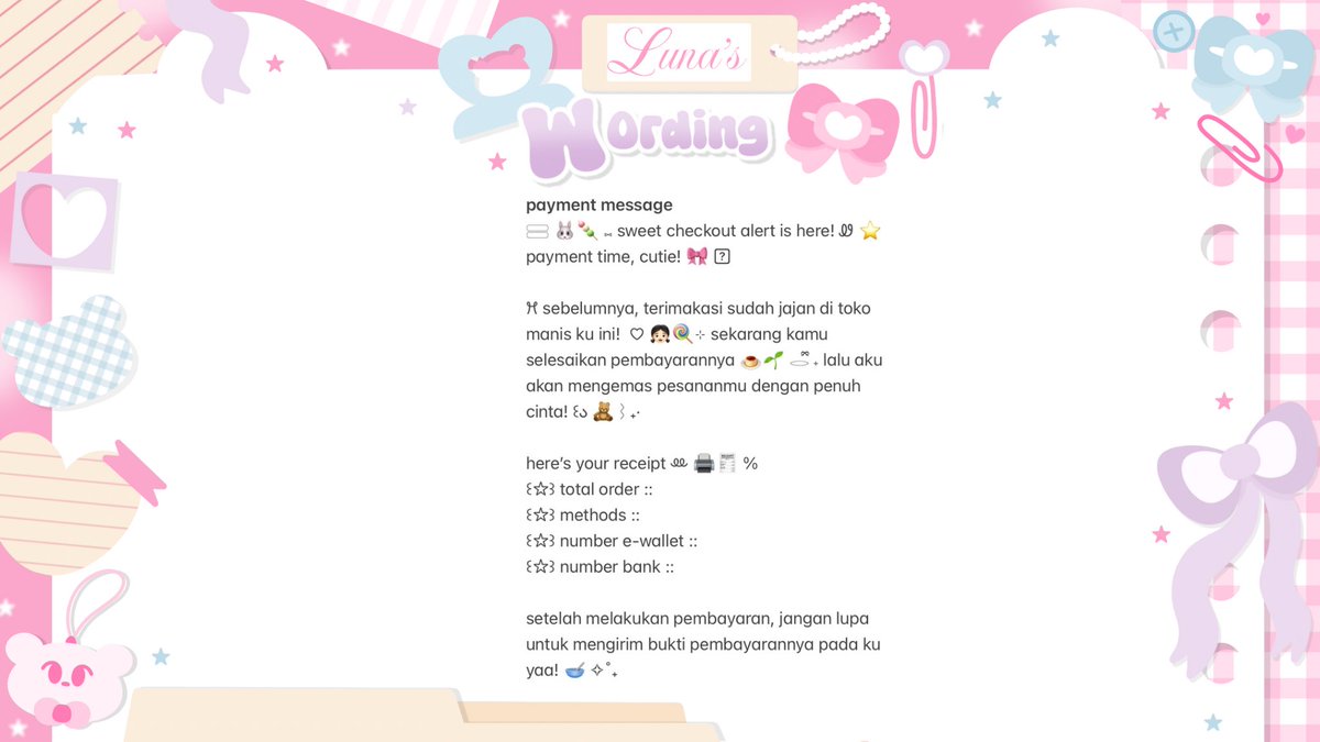 help repost please? thank u! 

♡ ‧₊˚ hi sweetie! wanna sprinkle your profile with cuteness? 🎀 2 ready stock wording bundling just arrived 🧺🌿 ⸸ kindly look the ALT for the special prices! ⭐️ ໒ྀི don’t let them wait too long  . . 𓂅 🐰🫧 

#zonauang #zonajajan