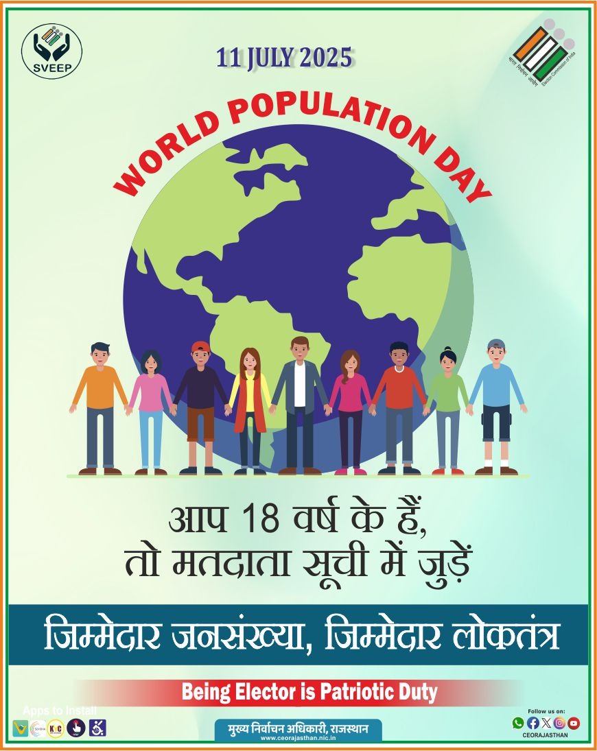 CEO RAJASTHAN (@ceorajasthan) on Twitter photo World Population Day - 11 July
рдореИрдВ 18 рд╡рд░реНрд╖ рдХрд╛ рд╣реВрдБред
рдореИрдВ рд╕рдВрдХрд▓реНрдк рд▓реЗрддрд╛ рд╣реВрдБ, рдХрд┐ рдореИрдВ рд╡реЛрдЯрд░ рд▓рд┐рд╕реНрдЯ рдореЗрдВ рдЬреБрдбреВрдВрдЧрд╛ред
Fill up online Form 6, if you are 18+ today
#NoVotertobeLeftBehind
<a href="/ECISVEEP/">Election Commission of India</a>
<a href="/ECIIIIDEM/">IIIDEM</a>
<a href="/DIPRRajasthan/">рд╕реВрдЪрдирд╛ рдПрд╡рдВ рдЬрдирд╕рдореНрдкрд░реНрдХ рд╡рд┐рднрд╛рдЧ, рд░рд╛рдЬрд╕реНрдерд╛рди рд╕рд░рдХрд╛рд░</a> World Population Day - 11 July
рдореИрдВ 18 рд╡рд░реНрд╖ рдХрд╛ рд╣реВрдБред
рдореИрдВ рд╕рдВрдХрд▓реНрдк рд▓реЗрддрд╛ рд╣реВрдБ, рдХрд┐ рдореИрдВ рд╡реЛрдЯрд░ рд▓рд┐рд╕реНрдЯ рдореЗрдВ рдЬреБрдбреВрдВрдЧрд╛ред
Fill up online Form 6, if you are 18+ today
#NoVotertobeLeftBehind
<a href="/ECISVEEP/">Election Commission of India</a>
<a href="/ECIIIIDEM/">IIIDEM</a>
<a href="/DIPRRajasthan/">рд╕реВрдЪрдирд╛ рдПрд╡рдВ рдЬрдирд╕рдореНрдкрд░реНрдХ рд╡рд┐рднрд╛рдЧ, рд░рд╛рдЬрд╕реНрдерд╛рди рд╕рд░рдХрд╛рд░</a>