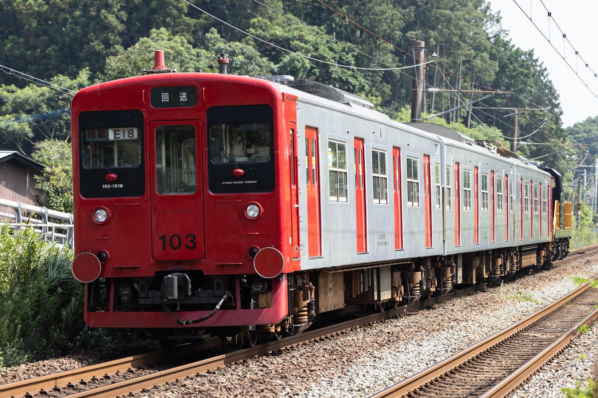 acid7509's tweet image. 25/7/7 試7894レ
25/7/10 試7893レ
DD200-701+103系E18編成
唐津103が車輪削正のため竹下へ。
初のDD200牽引でした。