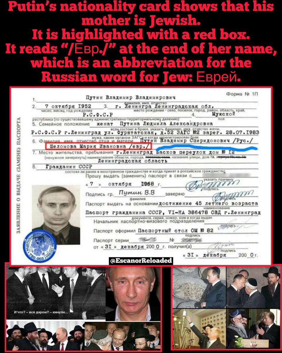 KalergiPlanNevr's tweet image. Russia was never safe, Putin is Jewish.