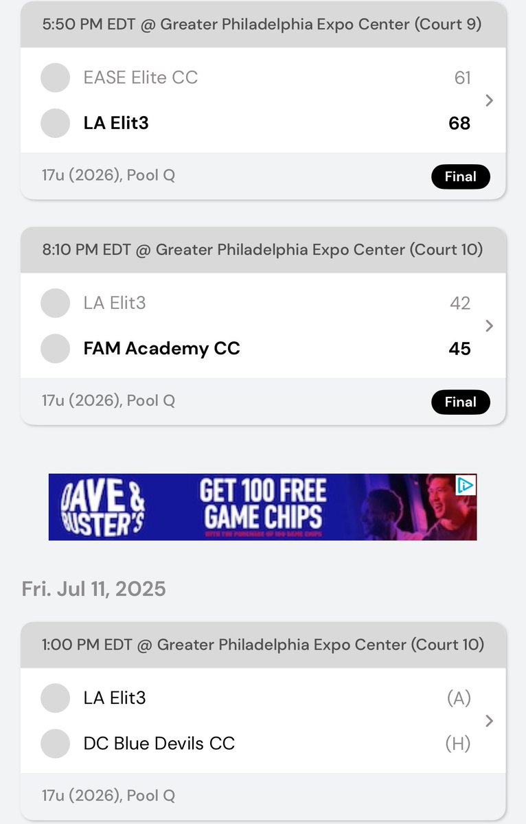 17U George goes 1-1 today defeating EASE Elite CC 68-61 and dropping a close one to FAM Academy CC 45-42. Next up, a matchup tomorrow vs DC Blue Devils CC at 1:00pm on Court 10 #LAE🏀