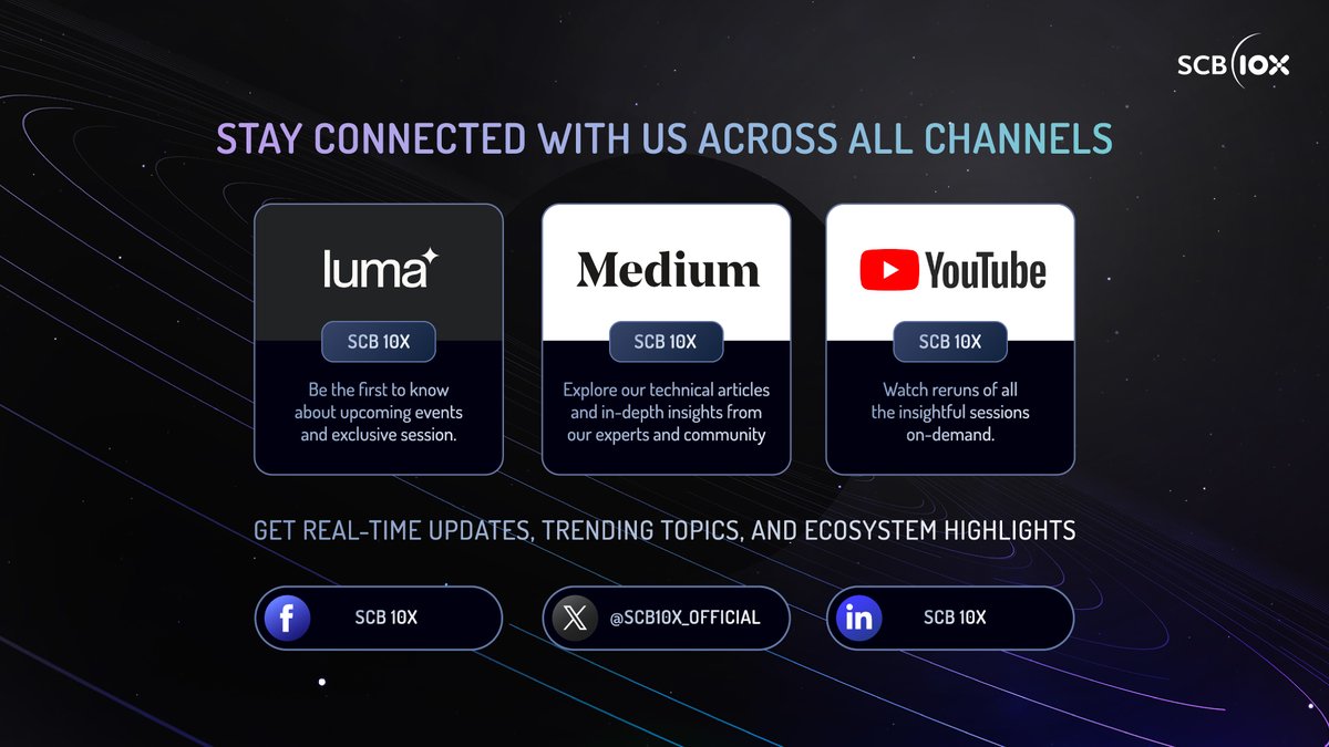 SCB10X_OFFICIAL's tweet image. Let's Stay Connected — Find us across channels!
📌 Luma: Stay updated on upcoming events and exclusive engagements.
Link: lu.ma/home/calendars
📌 Medium: Explore in-depth technical articles and expert insights.
Link: medium.com/scb10x
📌 YouTube: Watch reruns of all…