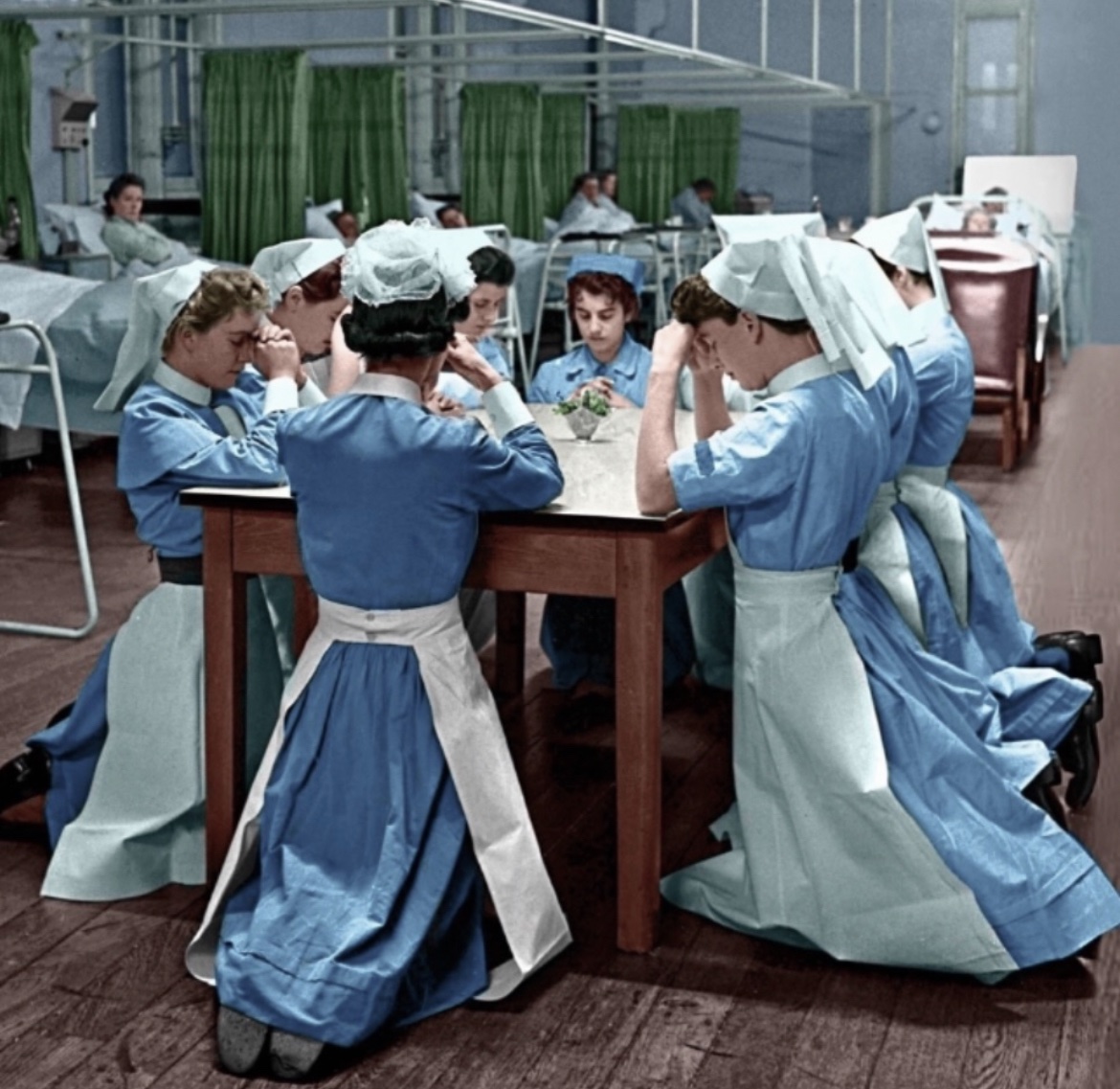 Morning prayers at Catholic hospital in the 1960's.