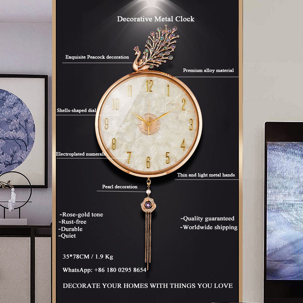 metalcrafts2025's tweet image. This rose gold peacock-decor metal wall clock shines! Shell dial adds elegance, glass mirror is clear. Alloy frame feels sturdy. A stunning blend of nature-inspired charm and modern durability. Love it!
#wallclocks #donghotrangtri #clock #trending #foryou 
#jam #jamdinding
