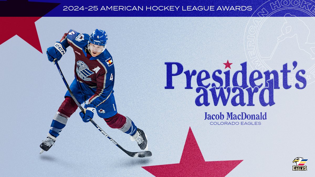 American Hockey League (@theahl) on Twitter photo A stellar season from Jacob MacDonald with the <a href="/ColoradoEagles/">Colorado Eagles</a> earns him the 2024-25 President's Award for player excellence🤝
🔗: theahl.com/news/ahl-names… A stellar season from Jacob MacDonald with the <a href="/ColoradoEagles/">Colorado Eagles</a> earns him the 2024-25 President's Award for player excellence🤝
🔗: theahl.com/news/ahl-names…