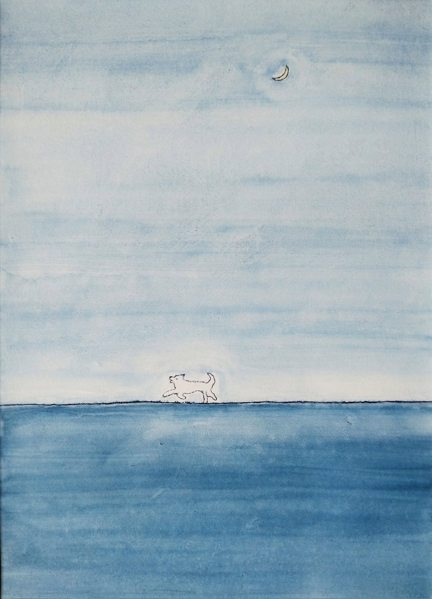 nao_kamimura's tweet image. title/「三日月と犬」
size/240×330mm
#illustration