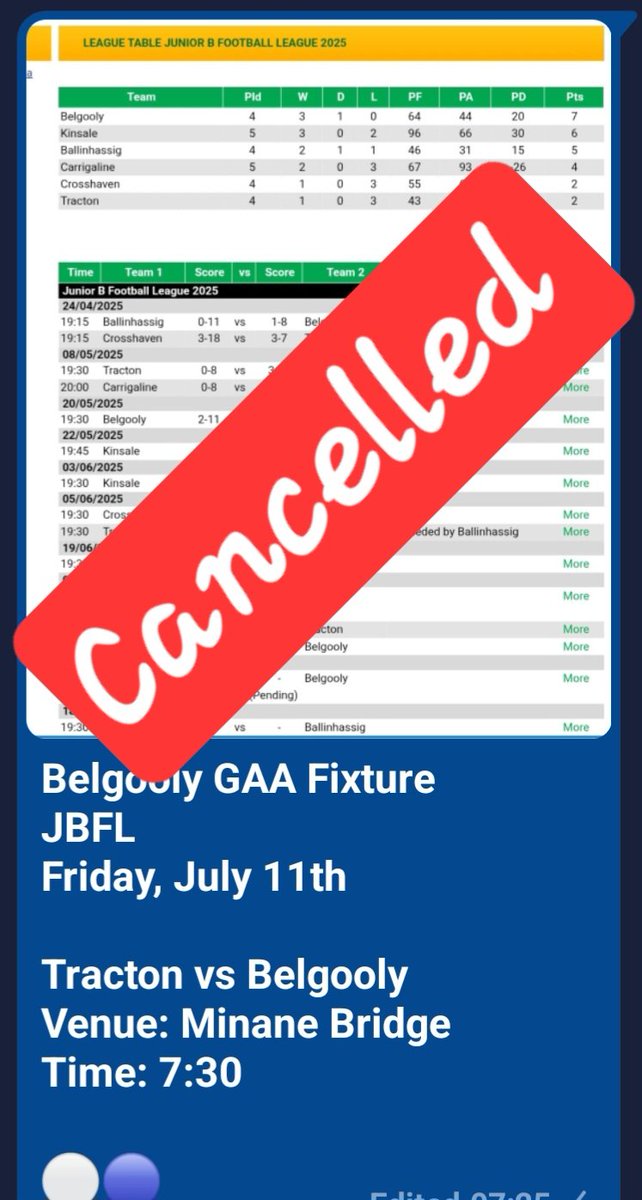 Tonight's JBFL Cancelled