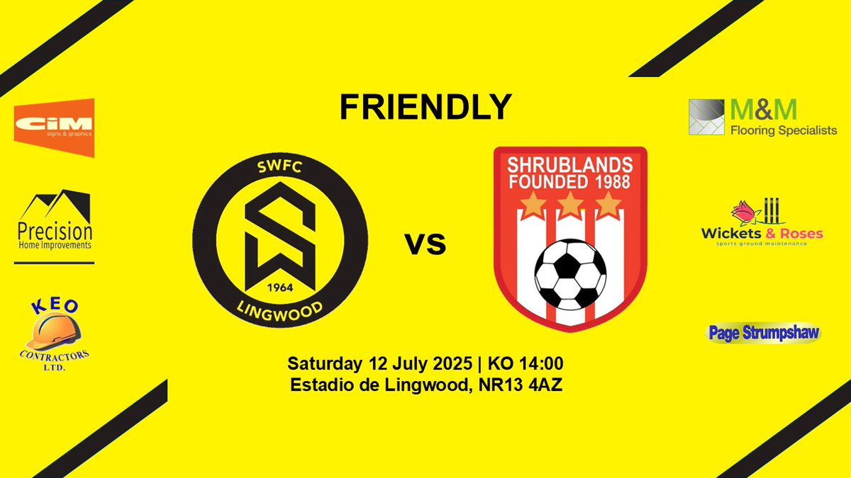 SWFC Lingwood (@southwalshamfc) on Twitter photo We start our pre-season fixtures with a home game against <a href="/shrubsmen1988/">Shrublands Fc Mens</a> tomorrow.
Looking forward to seeing as many new faces down at the Estadio as possible! Will be a hot one 🌡️
#UTFW || <a href="/AnglianCom/">Fosters Solicitors Anglian Combination</a> We start our pre-season fixtures with a home game against <a href="/shrubsmen1988/">Shrublands Fc Mens</a> tomorrow.
Looking forward to seeing as many new faces down at the Estadio as possible! Will be a hot one 🌡️
#UTFW || <a href="/AnglianCom/">Fosters Solicitors Anglian Combination</a>