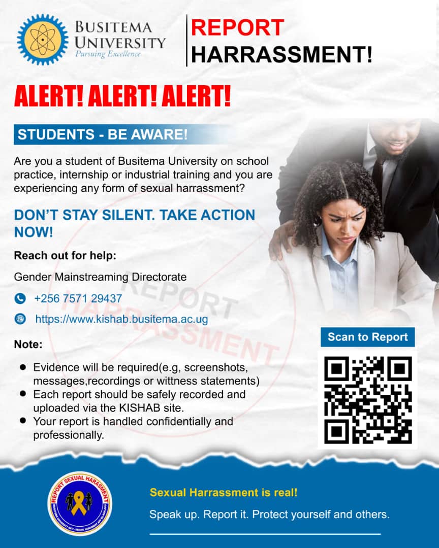 16th Guild Council Busitema University 2025/2026 (@16th_guild_bu) on Twitter photo No student should suffer in silence!🛑 If you're facing any form of sexual harassment during internship, REPORT IT! Use the contacts or scan the QR code. #BusitemaAgainstHarassment
<a href="/KotakiwilliamR/">Kotaki William Ruto</a> <a href="/BusitemaUni/">Busitema University</a> No student should suffer in silence!🛑 If you're facing any form of sexual harassment during internship, REPORT IT! Use the contacts or scan the QR code. #BusitemaAgainstHarassment
<a href="/KotakiwilliamR/">Kotaki William Ruto</a> <a href="/BusitemaUni/">Busitema University</a>