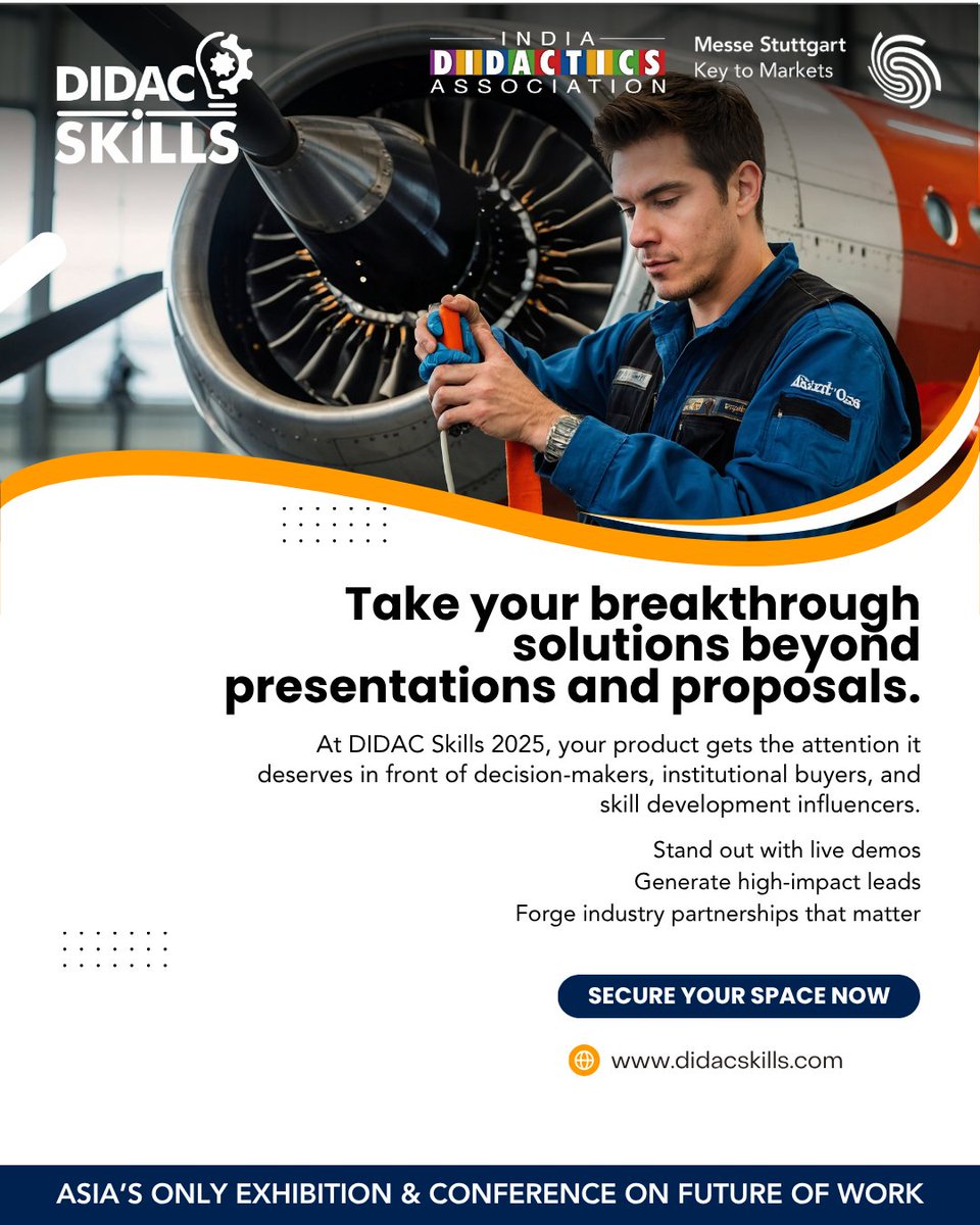 Your Innovation Deserves the Right Stage. DIDAC SKILLS 2025 isn’t just about display, it's about impact.

Turn your booth into a catalyst for change.

Join us on 18–20 November 2025 at Yashobhoomi (IICC), Dwarka, New Delhi

Register Now: didacskills.com

#DIDACSkills2025