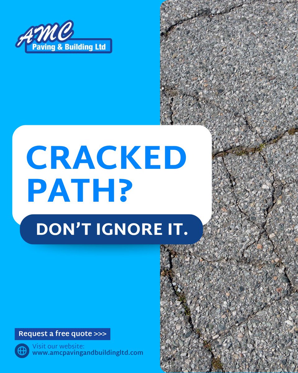 amcpavingltd's tweet image. Trip hazards, drainage issues, and property damage start with small cracks.

Let’s fix it before it costs more.

Book a quote at amcpavingandbuildingltd.com

#PathwayRepair #SafeSurfaces #CrackedPath #LondonContractorAMCRepairs