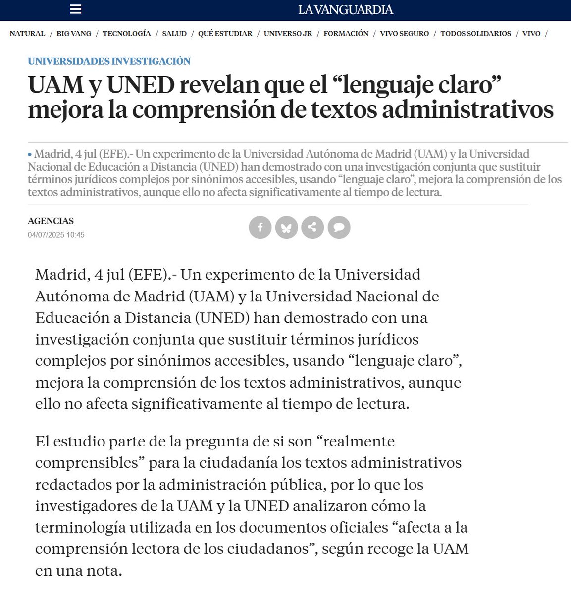 arText 💻✍️| Sistema de ayuda a la redacción (@sistema_artext) on Twitter photo Nos encanta ver que la prensa difunde la investigación que hacemos en la universidad.🙌
<a href="/LaVanguardia/">La Vanguardia</a> se hace eco de los resultados de <a href="/SFernandezSilva/">SabelaFernándezSilva</a> (<a href="/UNED/">UNED</a>, <a href="/pucv_cl/">PUCV</a>) y <a href="/j_a_nunez/">Juan A. Núñez</a> (<a href="/UAM_Madrid/">UAM Autónoma Madrid</a>) en el marco del proyecto #arText_IMPACT:
🔗lavanguardia.com/vida/20250704/… Nos encanta ver que la prensa difunde la investigación que hacemos en la universidad.🙌
<a href="/LaVanguardia/">La Vanguardia</a> se hace eco de los resultados de <a href="/SFernandezSilva/">SabelaFernándezSilva</a> (<a href="/UNED/">UNED</a>, <a href="/pucv_cl/">PUCV</a>) y <a href="/j_a_nunez/">Juan A. Núñez</a> (<a href="/UAM_Madrid/">UAM Autónoma Madrid</a>) en el marco del proyecto #arText_IMPACT:
🔗lavanguardia.com/vida/20250704/…