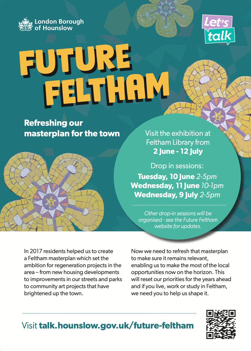 SeemaMalhotra1's tweet image. If you live in or visit Feltham, this Saturday is the final day of the Feltham Masterplan Exhibition at Feltham Library.
Come along, explore the vision for Feltham’s future and share your views.
Can’t make it in person? Have your say online here:
👉 buff.ly/EFY2Kdh…
