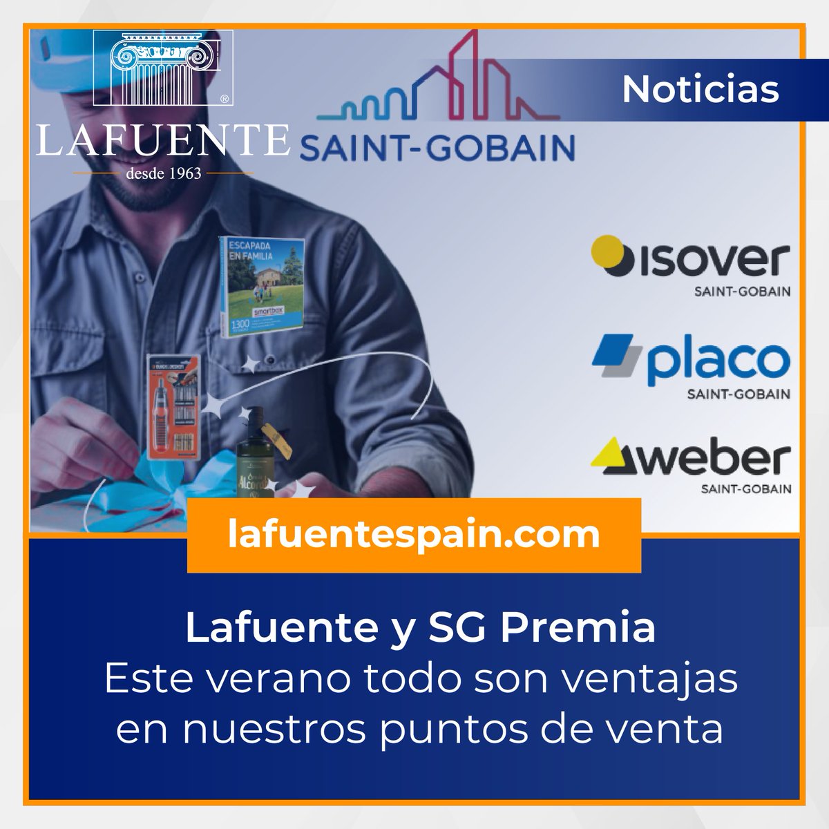 LafuenteSegovia's tweet photo. En verano todo son ventajas en nuestros puntos de venta. Porque este año trabajar en verano tiene premio🎁🎁🎁.

Disfruta de las ventajas de comprar tus esenciales de #SaintGobain en Lafuente Segovia.

📲https://t.co/7tfgffjSeE

#Isover #Placo #Weber #consiguepremios #LAFUENTE https://t.co/7NbpiomDqh