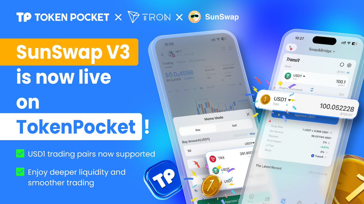 Leila (@chimpnzee) on Twitter photo SunSwap V3 just dropped on <a href="/TokenPocket_TP/">TokenPocket</a>
<a href="/sunpumpmeme/">SunPump</a> and Justin are leveling up the TRON ecosystem, and <a href="/TokenPocket_TP/">TokenPocket</a> makes it stupid simple to dive in. Whether you’re a DeFi degen or you’re just vibing with Web3, this is your moment to trade smarter.
Now you can trade SunSwap V3 just dropped on <a href="/TokenPocket_TP/">TokenPocket</a>
<a href="/sunpumpmeme/">SunPump</a> and Justin are leveling up the TRON ecosystem, and <a href="/TokenPocket_TP/">TokenPocket</a> makes it stupid simple to dive in. Whether you’re a DeFi degen or you’re just vibing with Web3, this is your moment to trade smarter.
Now you can trade