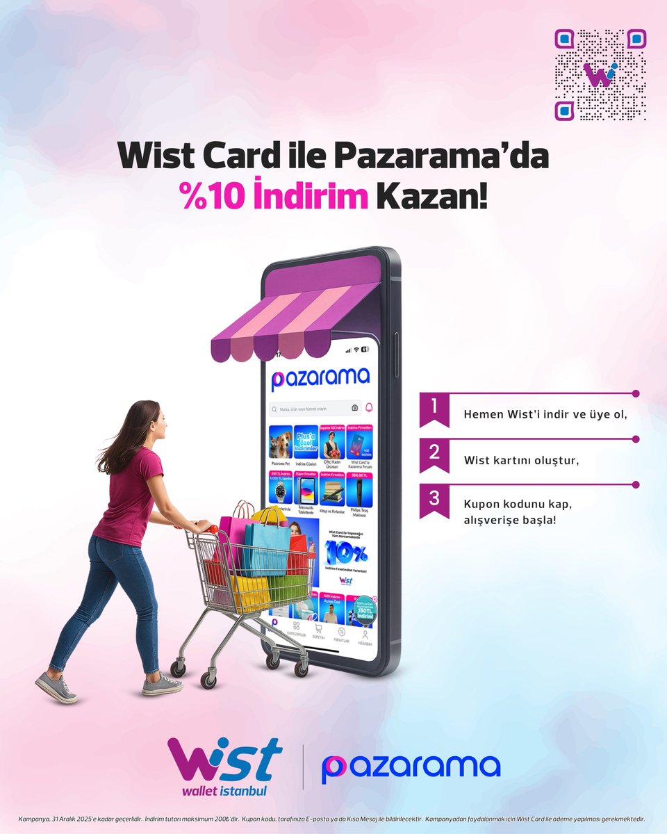 🛍️ Wist Card ile Pazarama'da yapacağınız alışverişlerde alt limitsiz %10 indirim kodu sizi bekliyor!

📝 Hemen Wist’e üye olun,
💳 Wist kartınızı oluşturun,
🎁 İndirim kodunuzu alın ve alışverişe başlayın!

🗓 Kampanya, 31 Aralık 2025’e kadar geçerlidir.

#Pazarama  #KuponKodu