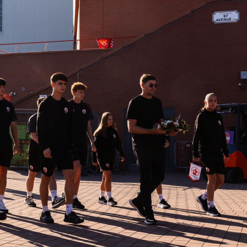 LFC's tweet photo. Steven Gerrard and members of his academy have paid tribute to Diogo and Andre at Anfield ❤️