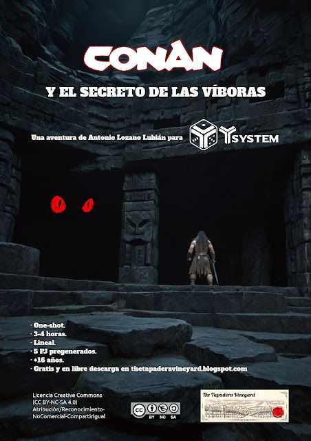 ¡Crom, atiende este regalo! Antonio Lozano Lubián nos comparte «Conan y el secreto de las víboras», una aventura brutal para #Ysystem. Totalmente gratis, con PJ pregenerados, mapas y víboras. thetapaderavineyard.blogspot.com/2025/01/conan-…