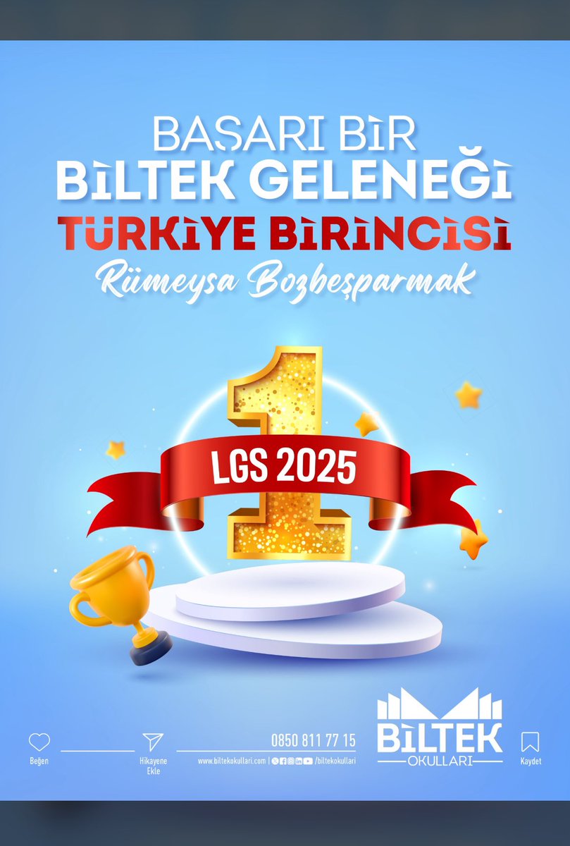 Biltek Geleneği Devam Ediyor.
Türkiye LGS Birincisi Rümeysa Bozbeşparmak’ı tebrik ediyoruz.