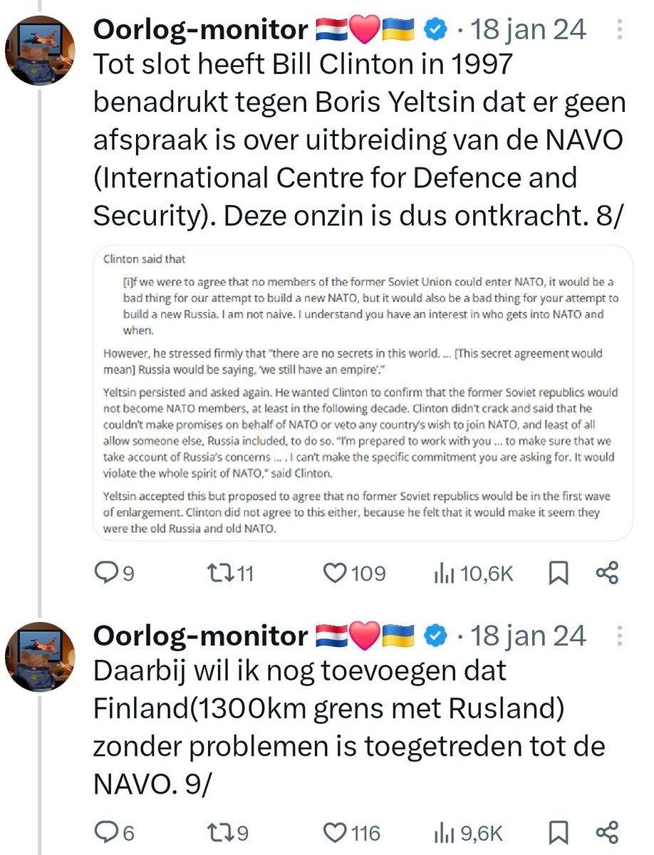 Oorlog-monitor ๐ณ๐ฑโค๏ธ๐บ๐ฆ (@oorlog_monitor) on Twitter photo <a href="/RobbieMaas1984/">Robbie Maas</a> <a href="/ministerBZ/">Caspar Veldkamp</a> <a href="/NLinUkraine/">Embassy of the Netherlands in Ukraine</a> <a href="/MinBZ/">Ministerie van Buitenlandse Zaken</a> Hoi Robbie,
Ik kan niet echt geloven dat je deze onzin na 3.5 jaar nog steeds herhaalt. Ben je incapabel? Nee toch? Hierbij de geverifieerde feiten. De NAVO heeft niks beloofd. Joejoe. <a href="/RobbieMaas1984/">Robbie Maas</a> <a href="/ministerBZ/">Caspar Veldkamp</a> <a href="/NLinUkraine/">Embassy of the Netherlands in Ukraine</a> <a href="/MinBZ/">Ministerie van Buitenlandse Zaken</a> Hoi Robbie,
Ik kan niet echt geloven dat je deze onzin na 3.5 jaar nog steeds herhaalt. Ben je incapabel? Nee toch? Hierbij de geverifieerde feiten. De NAVO heeft niks beloofd. Joejoe.