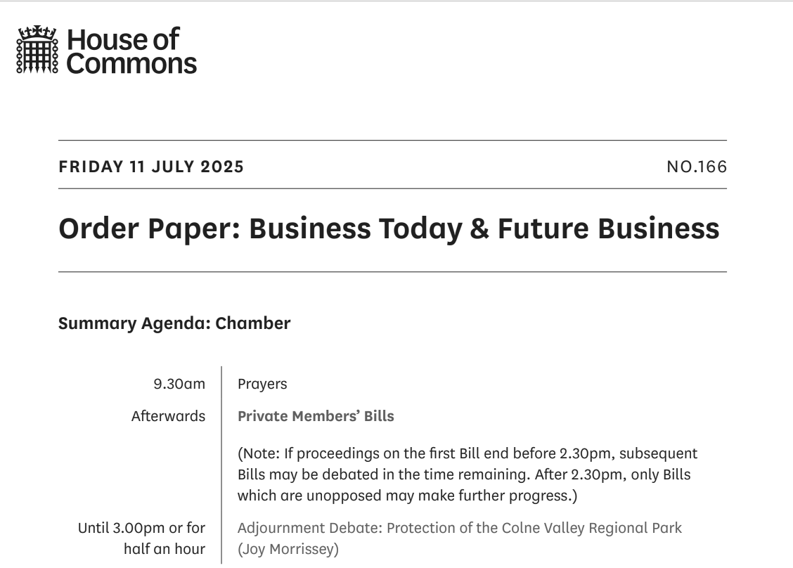 The House of Commons sits from 9.30am today.

The #OrderPaper is published each sitting day and lists the business of the House.