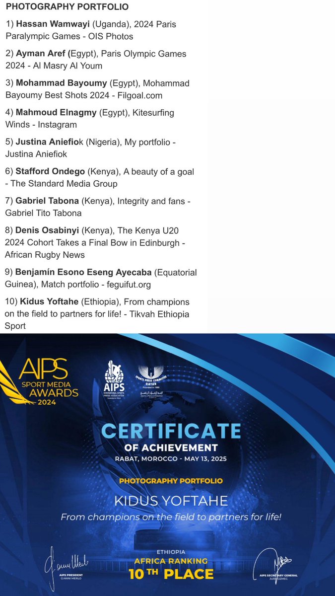 Tikvah Sport Images πΈπͺπΉ (@kyoftahe) on Twitter photo 4 years. 4 Top Ten finishes at the AIPS Sport Media Awards. For the fourth year in a row.
Honored to be ranked among the continentβs best professional photographers once again. <a href="/AIPSmedia/">AIPS MEDIA</a> 4 years. 4 Top Ten finishes at the AIPS Sport Media Awards. For the fourth year in a row.
Honored to be ranked among the continentβs best professional photographers once again. <a href="/AIPSmedia/">AIPS MEDIA</a>