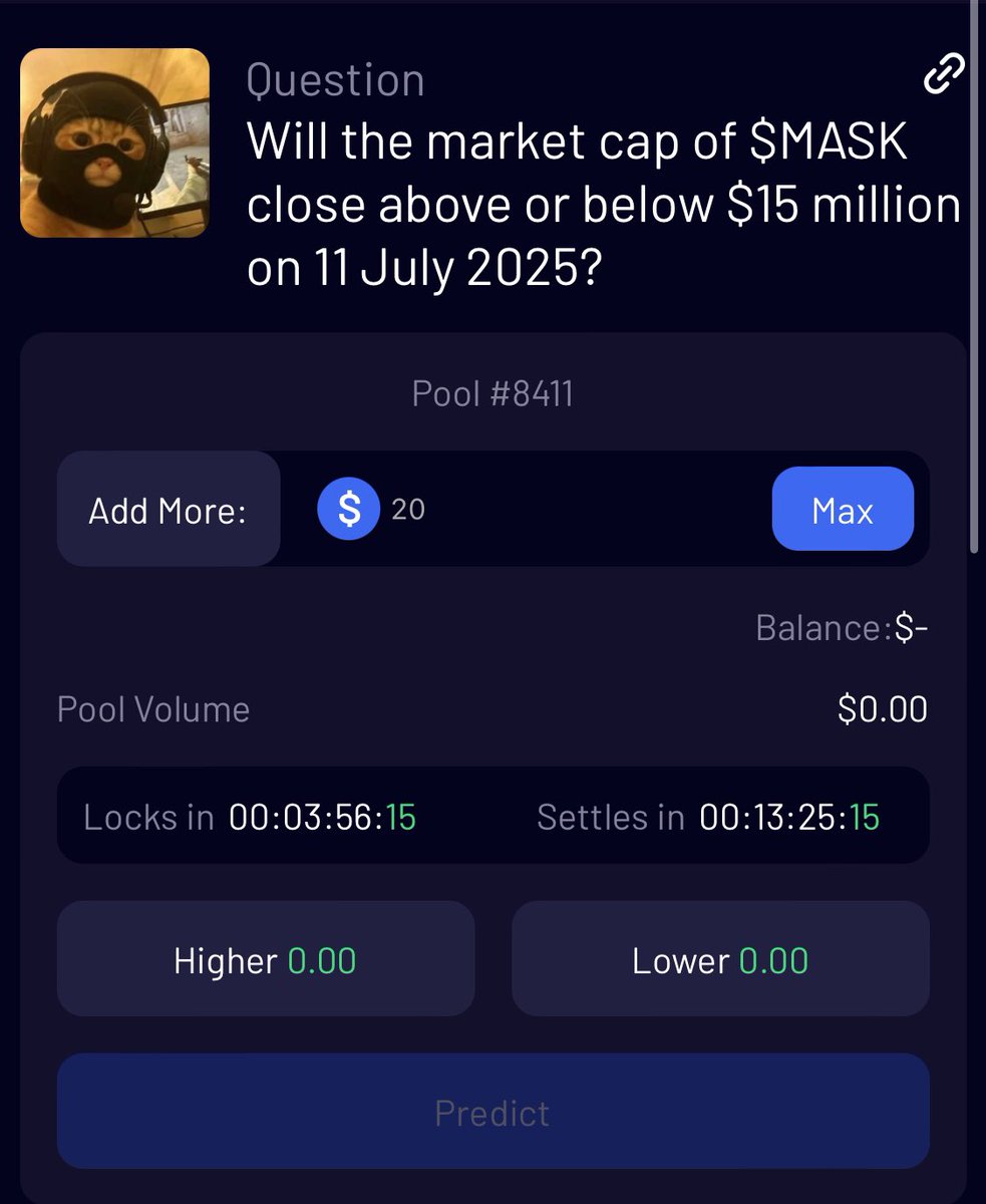 faceless_oo2's tweet image. Time to $MASK on at $HILO
Will mask close July with 15 million market cap
Is either it go higher or lower what are you thoughts guys #MASK holders and take advantage of this pools if you can using Hilo dapp app.hilomarket.com
Register and deposit to bet on this coin