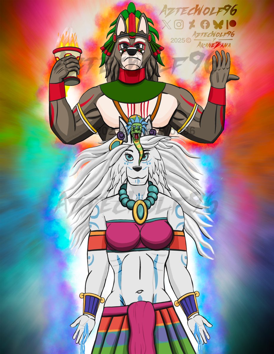 AztecWolf_96's tweet photo. We are duality, fire & water, Tletl au Atl, elements that reflect the duality of existence and life. We are duality, like Fire and Water.  🔥💦 

A gift for @AkaneZama ❤️

#tonatiuh #ixchel #wolf #lobo #azteca #maya #furryfriday #fandomfurry #anthro #furry #dance #fire  #water