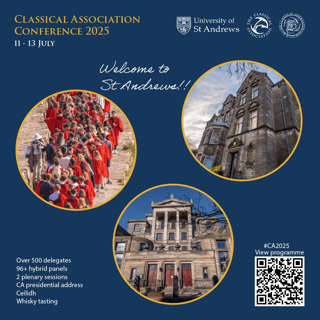 StA_Classics's tweet image. We&apos;re excited to welcome delegates to #StAndrews for #CA2025 on such a fabulous morning! The day starts with registration and a welcome address at the Younger Hall. ca2025.wp.st-andrews.ac.uk/programme