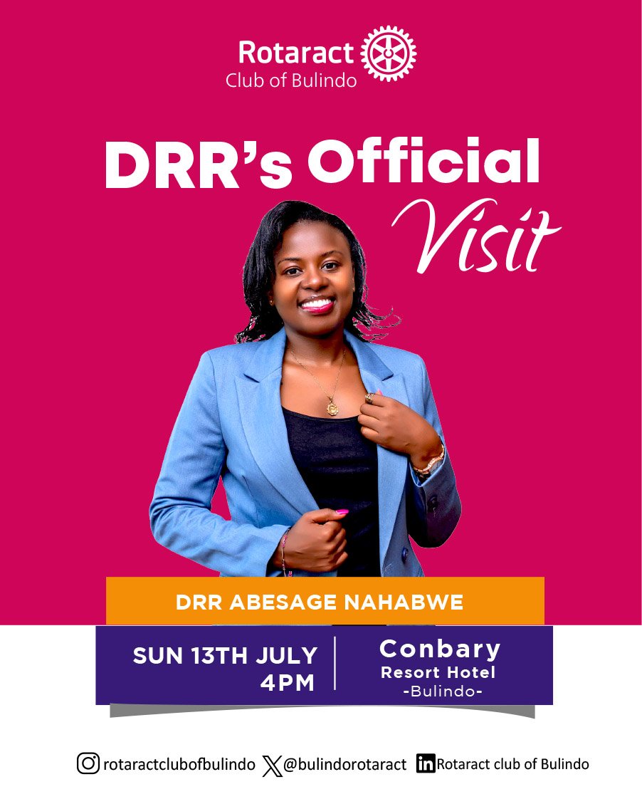 Rotaract Club of Bulindo (@bulindorotaract) on Twitter photo π’ Guess Whoβs Coming to Bulindo? π
Weβre thrilled to announce an official visit from our amazing DRR <a href="/AbesageN/">Nahabwe Abesage</a> to the Rotaract Club of Bulindoπ₯
Join us this Sunday 13th at 4pm at Conbary Hotel for an electrifying evening of Inspiration and leadership π€πΎ
#LindoMagic #DRRVisit π’ Guess Whoβs Coming to Bulindo? π
Weβre thrilled to announce an official visit from our amazing DRR <a href="/AbesageN/">Nahabwe Abesage</a> to the Rotaract Club of Bulindoπ₯
Join us this Sunday 13th at 4pm at Conbary Hotel for an electrifying evening of Inspiration and leadership π€πΎ
#LindoMagic #DRRVisit