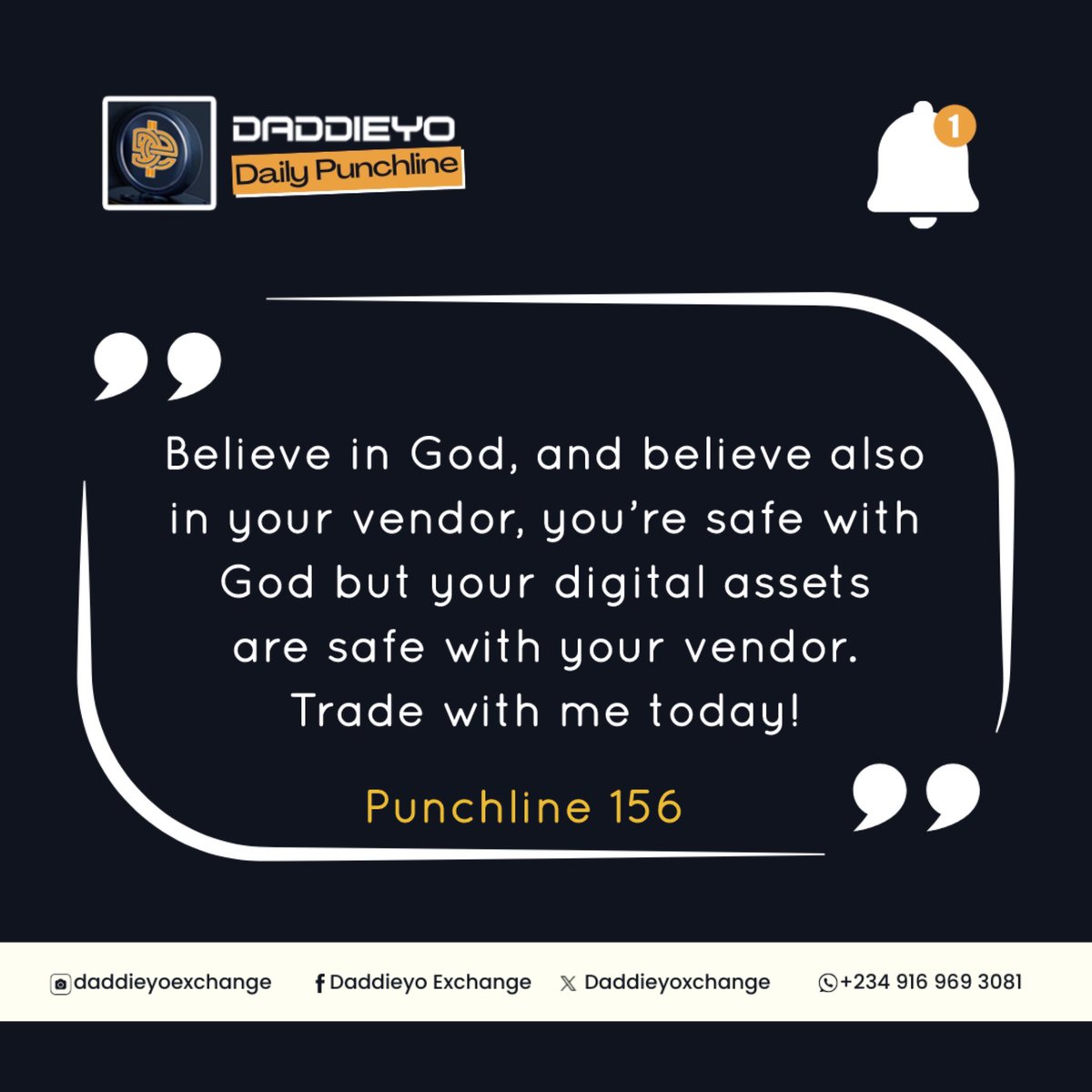 Daddieyoxchange's tweet photo. DAILY PUNCHLINE FROM DADDIEYO EXCHANGE
#GoodMorning
#mypunchline #dailyqoute #cryptodaily #crypto #giftcards #vendor #buyingcontent https://t.co/TR8vDRldW3