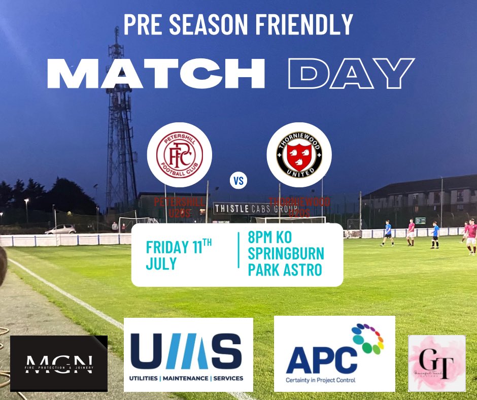 Petershill FC u20s Development (@peasyu20s) on Twitter photo We’re excited to be back to Friday night football⚽️.Looking forward to our friendly with <a href="/thorniewood_u20/">Thorniewood United FC - U20s</a> tonight. Come along and support the lads. Bring your sun cream it’s to be toasty☀️☀️🆓 entry. <a href="/PetershillFC/">Petershill FC</a> <a href="/OfficialWoSFDL/">West of Scotland Football Development League</a> We’re excited to be back to Friday night football⚽️.Looking forward to our friendly with <a href="/thorniewood_u20/">Thorniewood United FC - U20s</a> tonight. Come along and support the lads. Bring your sun cream it’s to be toasty☀️☀️🆓 entry. <a href="/PetershillFC/">Petershill FC</a> <a href="/OfficialWoSFDL/">West of Scotland Football Development League</a>