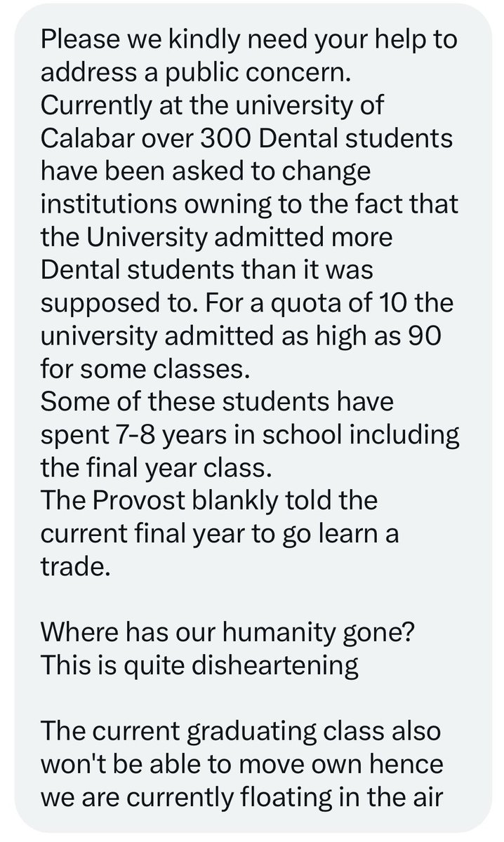 Henshaw_girl's tweet photo. Over 300 Dental students asked to leave school by their Provost and vice chancellor
#SurvivingDentistryInUNICAL
#calabarblog https://t.co/e6ja0Nn9LL