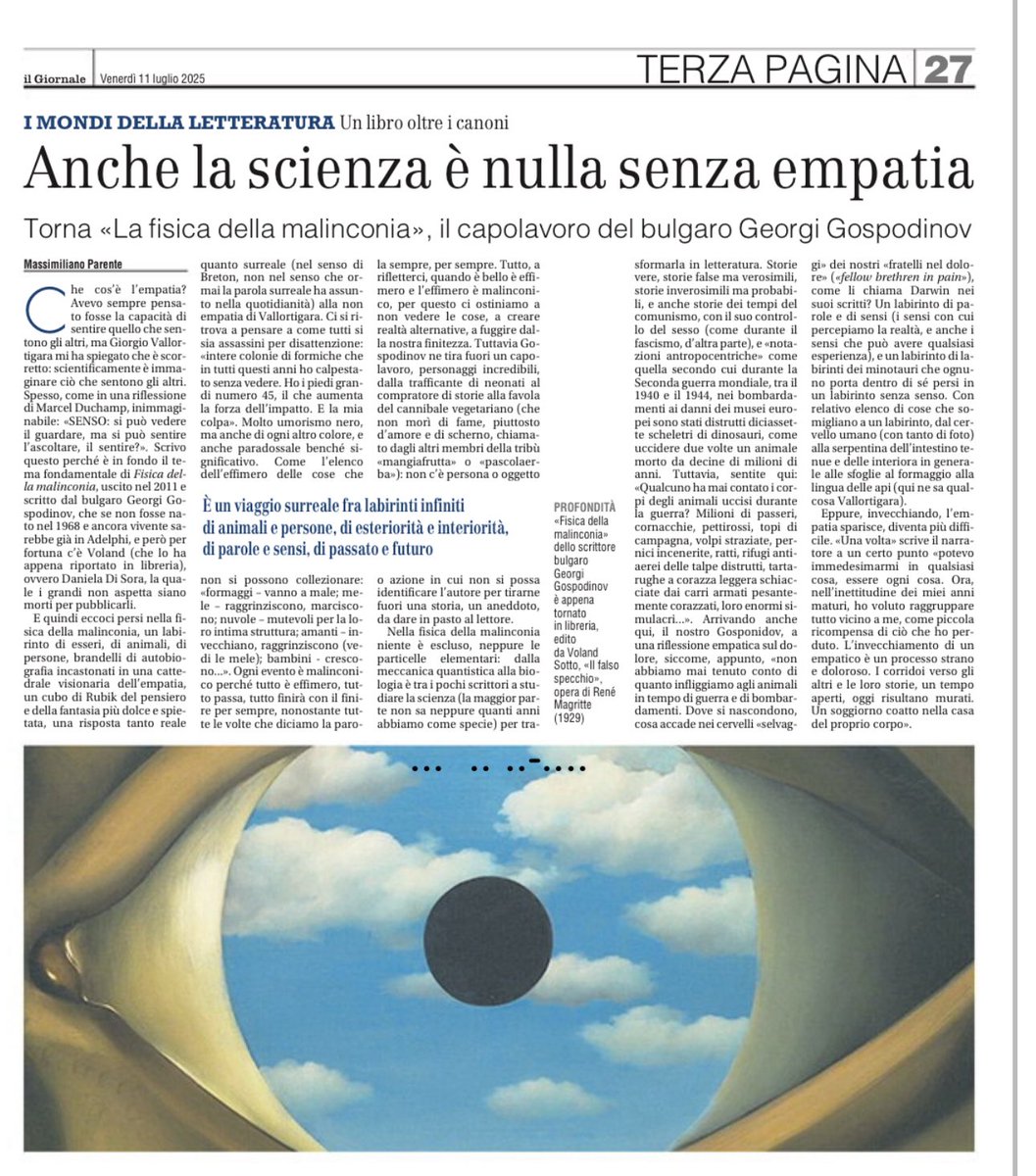 Massimiliano Parente (@parentetweet) on Twitter photo Torna Gospodinov e la sua fisica della malinconia. Il mio pezzo sul Giornale. <a href="/Gospodinov68/">Georgi Gospodinov</a> <a href="/gVallortigara/">Giorgio Vallortigara</a> Torna Gospodinov e la sua fisica della malinconia. Il mio pezzo sul Giornale. <a href="/Gospodinov68/">Georgi Gospodinov</a> <a href="/gVallortigara/">Giorgio Vallortigara</a>
