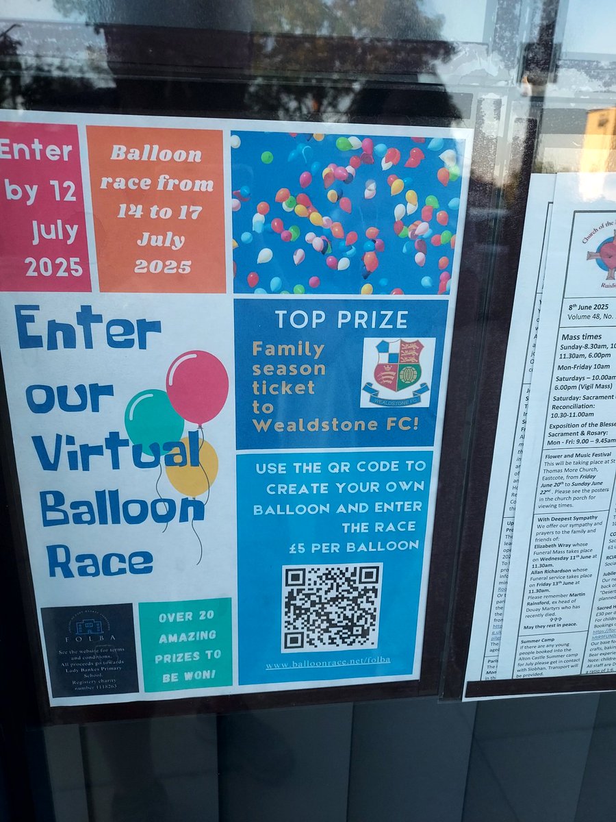 Another post for the great balloon race, this was being advertised in the funeral directors shop in the manor. 
Family season ticket for the Mighty Stones the top prize.