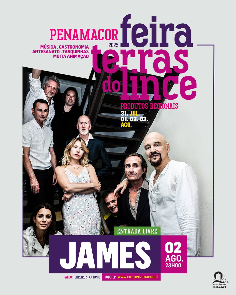 wearejames's tweet image. 🇵🇹 É com enorme prazer que anunciamos que iremos atuar na Feira Terras do Lince, no dia 2 de agosto, em Penamacor, Portugal. NBL x
Very happy to announce that we will be performing at the Feria Terras do Lince Fair on August 2nd in Penamacor, Portugal. NBL x
#JamesLive2025
